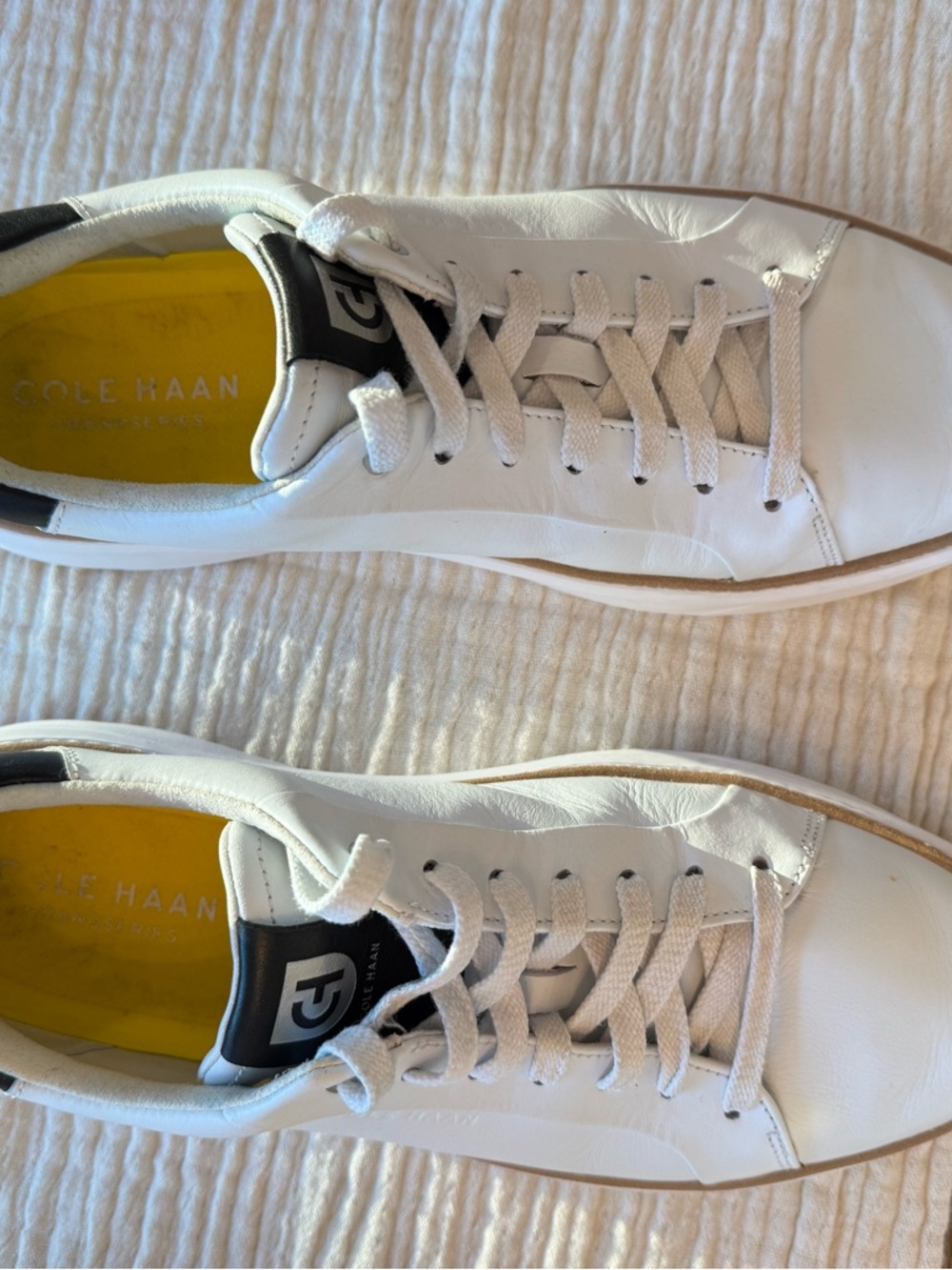 Cole Haan White Leather Sneakers with Black Tongue Accents - Picture 6 of 8